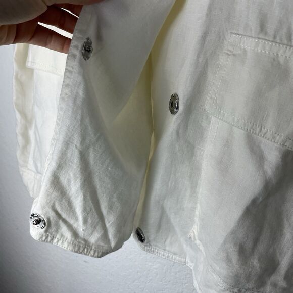 Eileen Fisher White Organic Linen Jacket Snaps Medium Oversized Lagenlook - Picture 6 of 10